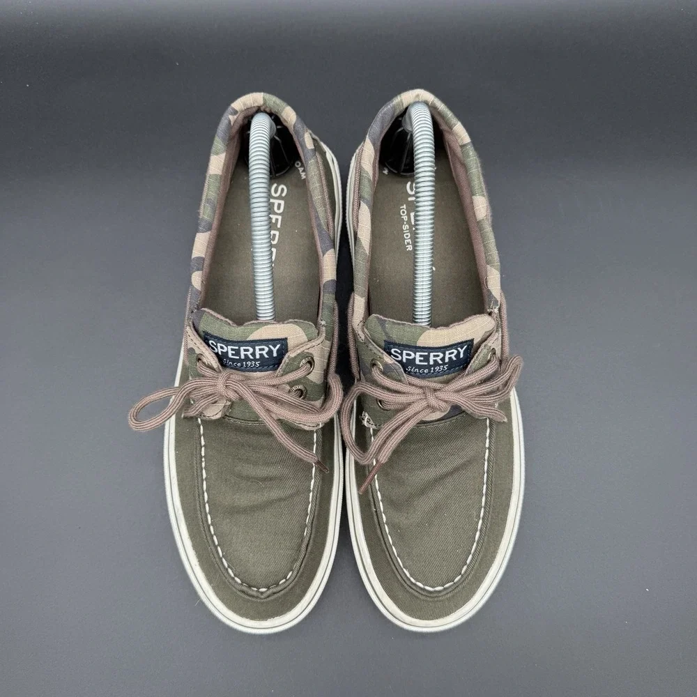 Sperry Halyard 2 Eye Camo Boat Shoes Mens Size 8.5‎ M Olive Green Canvas